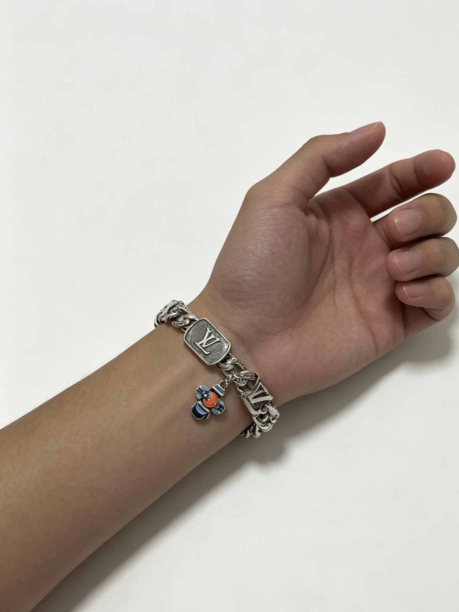 Louis Vuitton Silver Bracelet with Monogram Charms